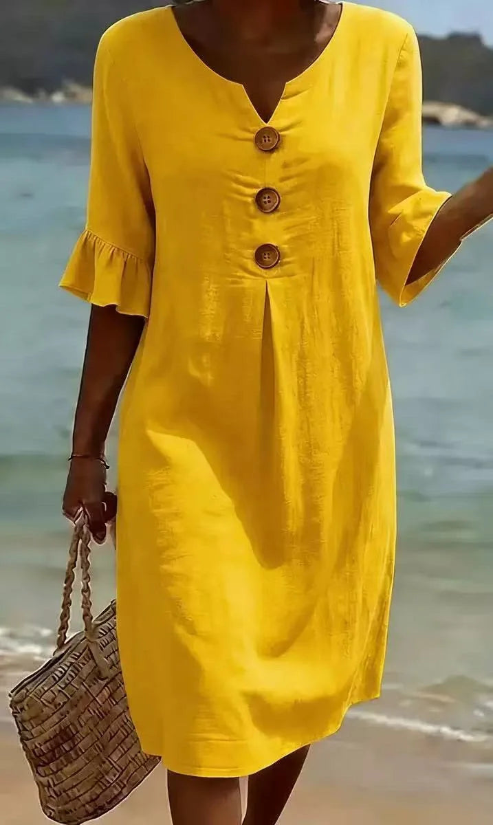 VESTIDO LINO BOTONES & VOLANTES