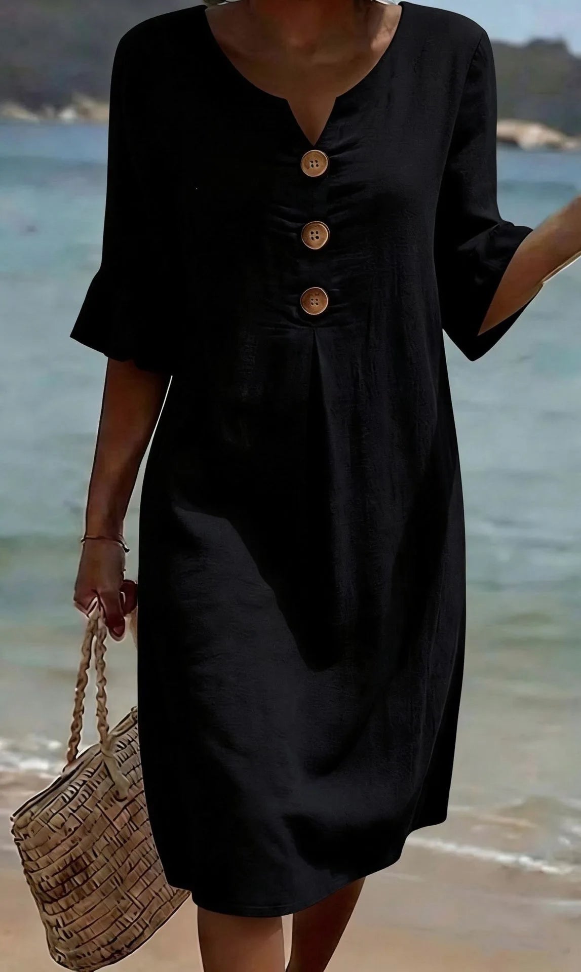 VESTIDO LINO BOTONES & VOLANTES
