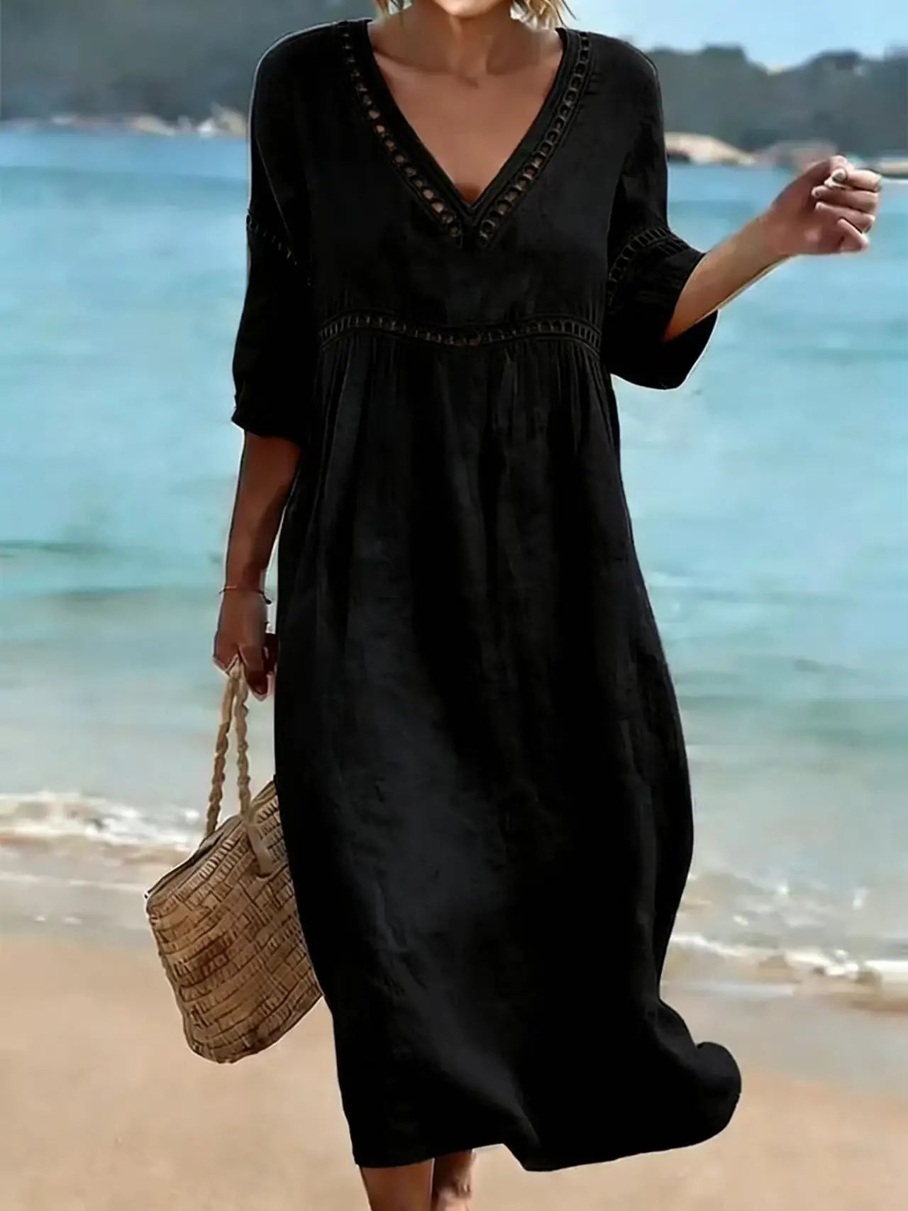 VESTIDO CON CUELLO EN V ELEGANTE