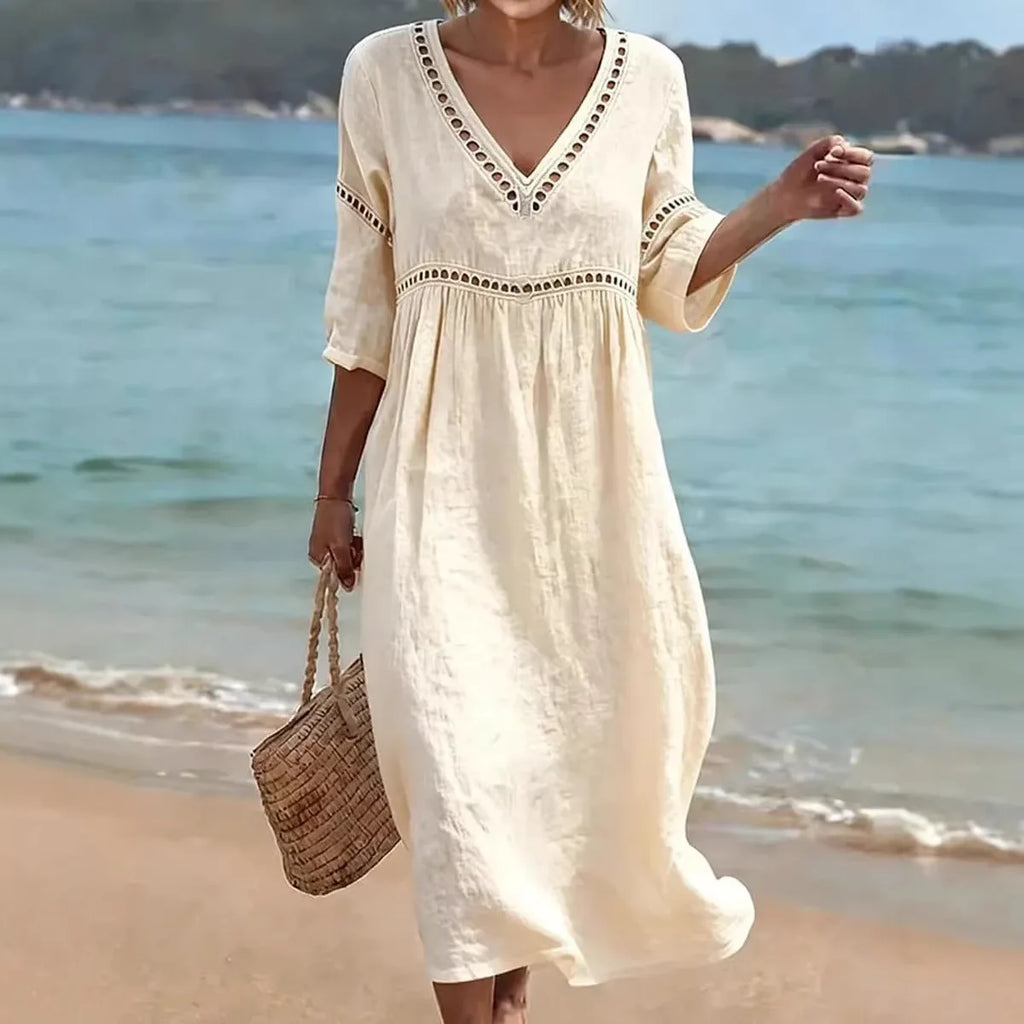 VESTIDO CON CUELLO EN V ELEGANTE