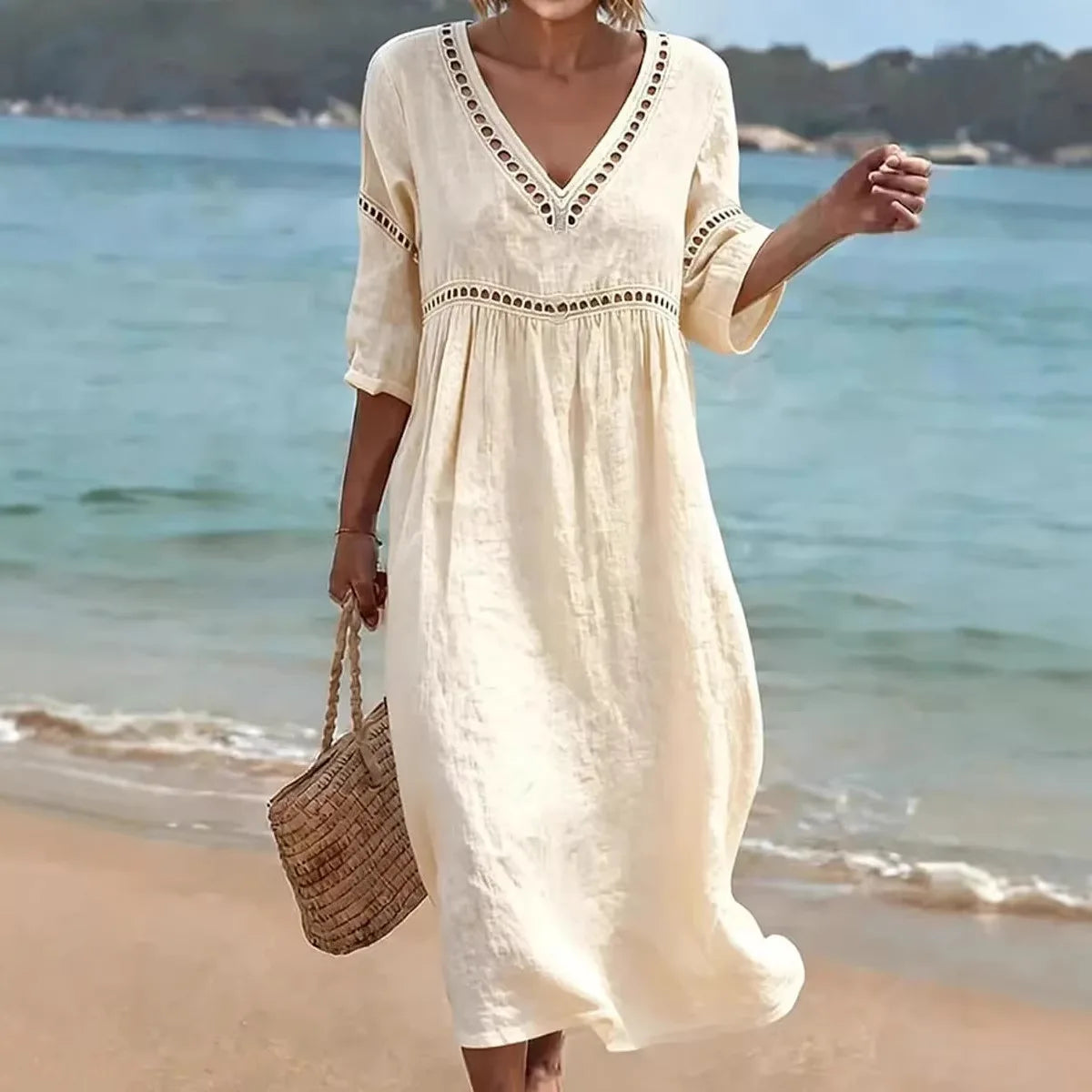 VESTIDO CON CUELLO EN V ELEGANTE