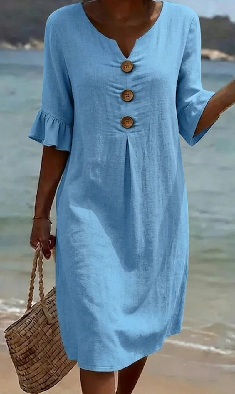 VESTIDO LINO BOTONES & VOLANTES