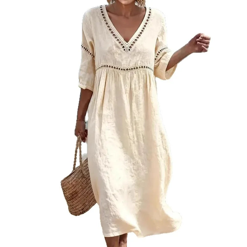 VESTIDO CON CUELLO EN V ELEGANTE