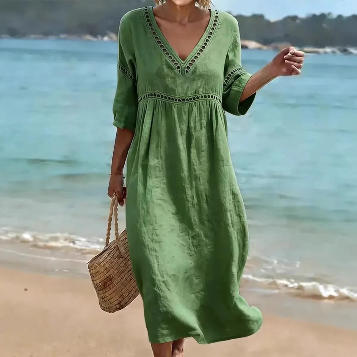 VESTIDO CON CUELLO EN V ELEGANTE