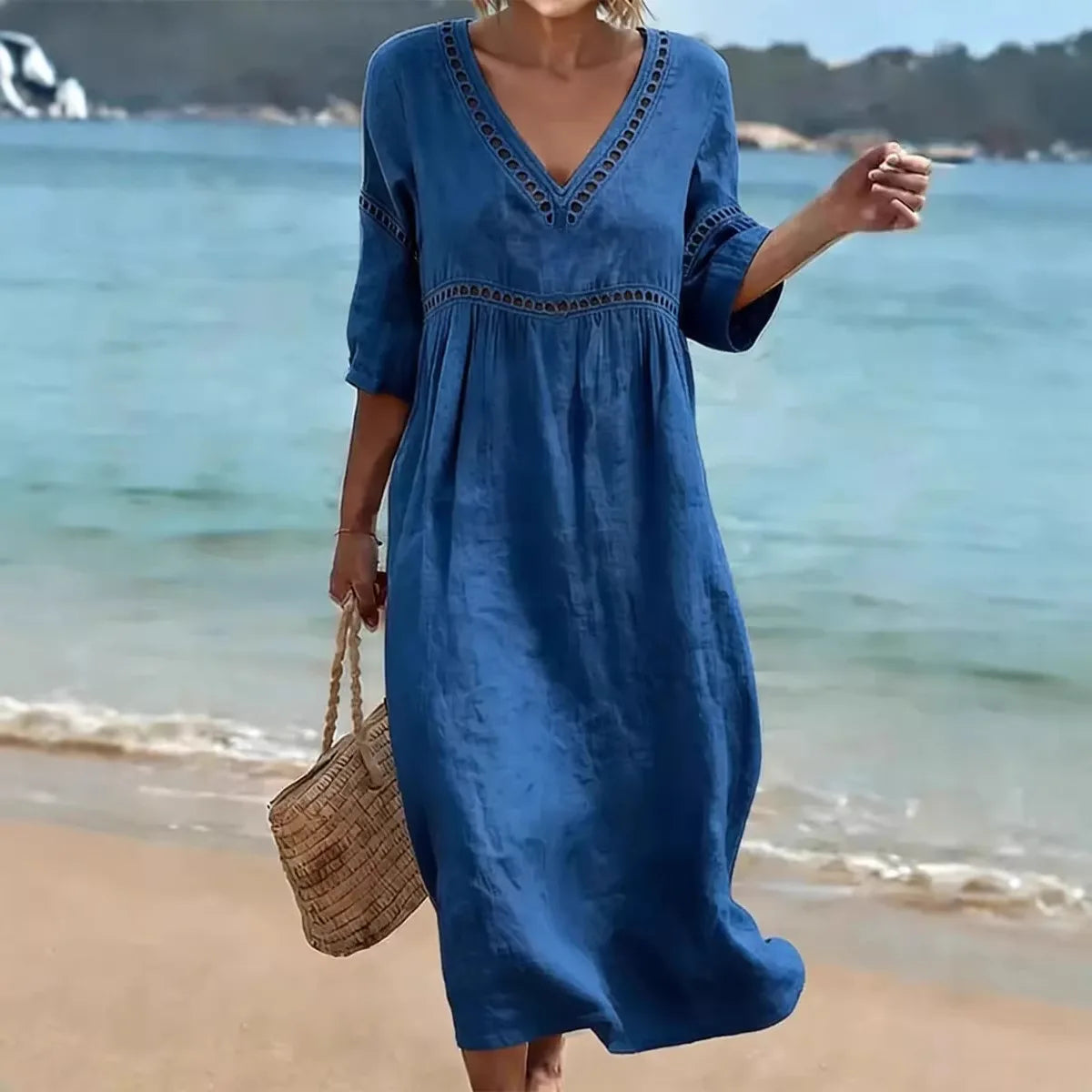 VESTIDO CON CUELLO EN V ELEGANTE
