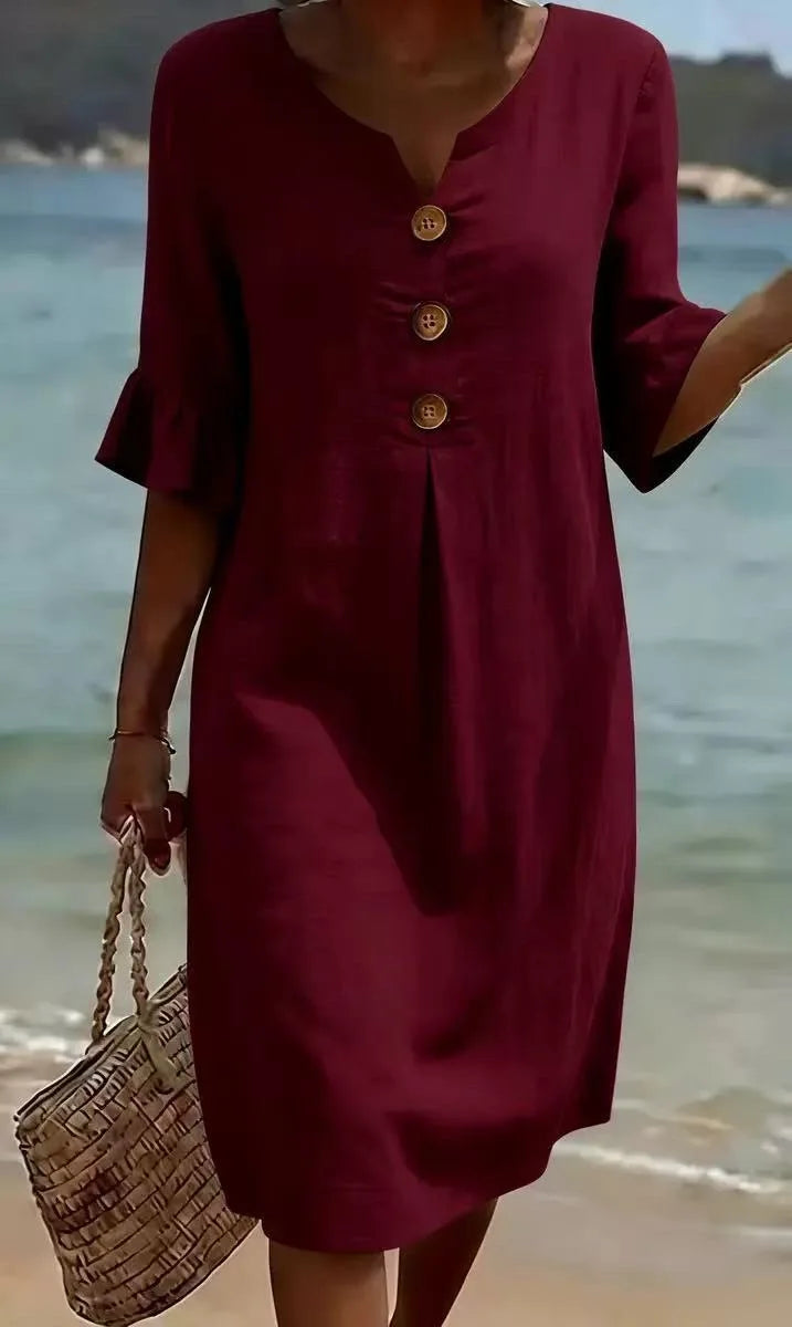 VESTIDO LINO BOTONES & VOLANTES