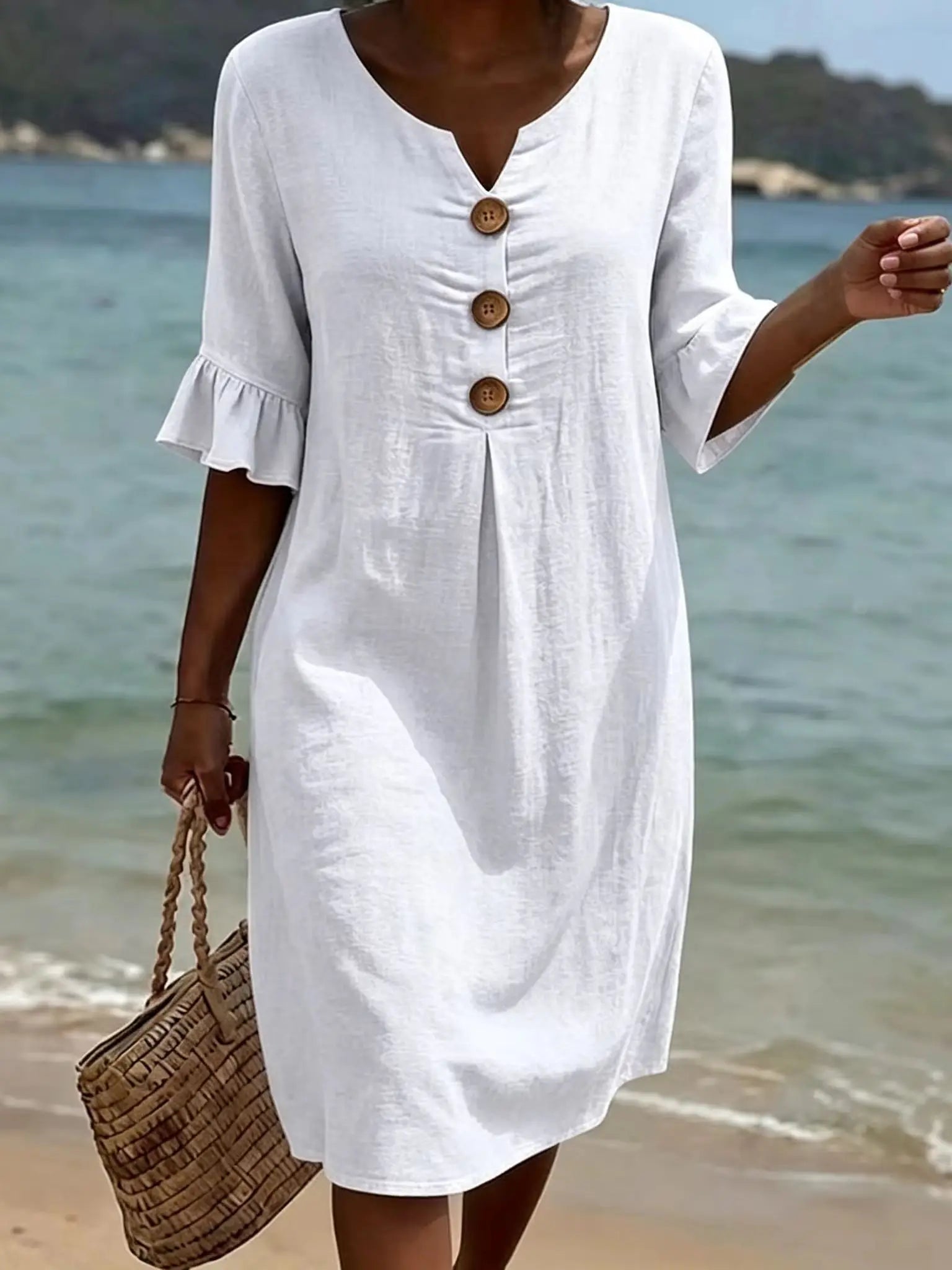 VESTIDO LINO BOTONES & VOLANTES