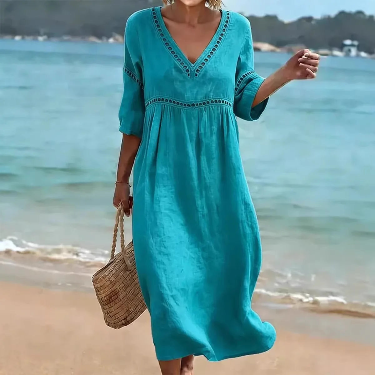 VESTIDO CON CUELLO EN V ELEGANTE