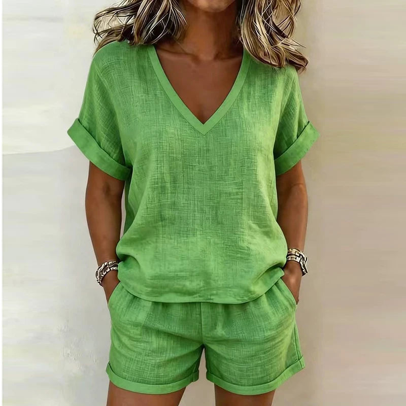 CONJUNTO DOS PIEZAS CASUAL DE VERANO | CAMISA MANGA CORTA Y SHORTS CON BOLSILLOS