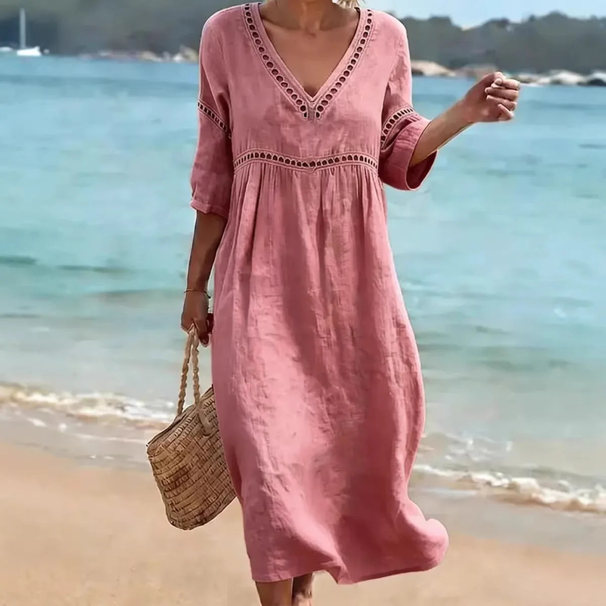 VESTIDO CON CUELLO EN V ELEGANTE