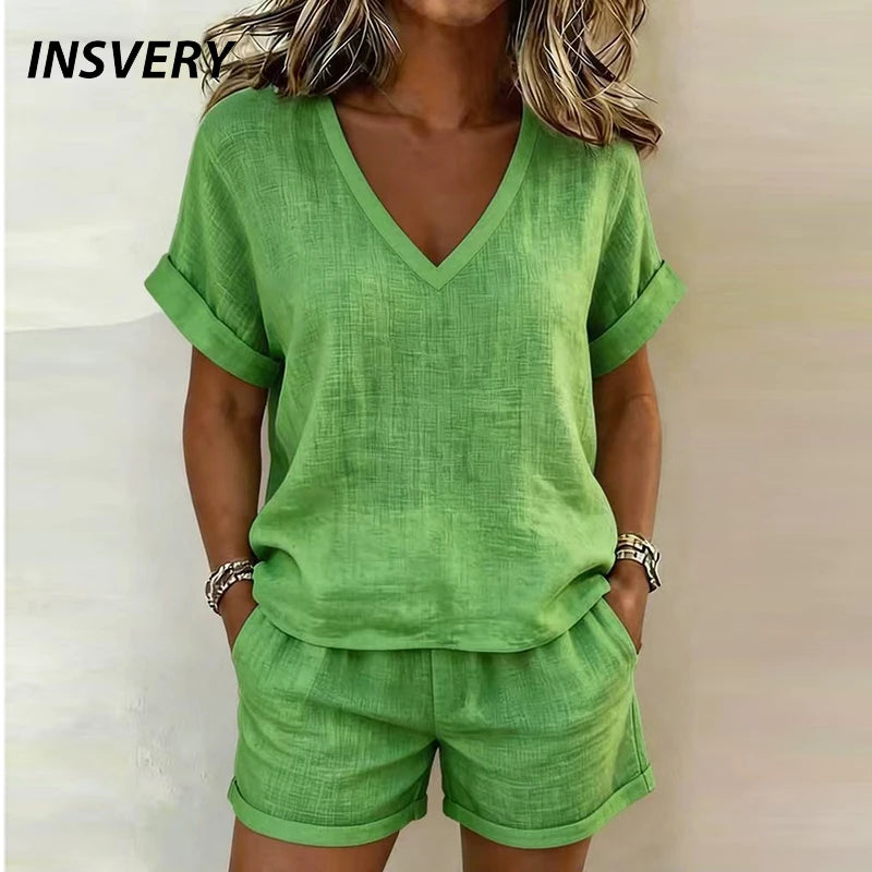CONJUNTO DOS PIEZAS CASUAL DE VERANO | CAMISA MANGA CORTA Y SHORTS CON BOLSILLOS