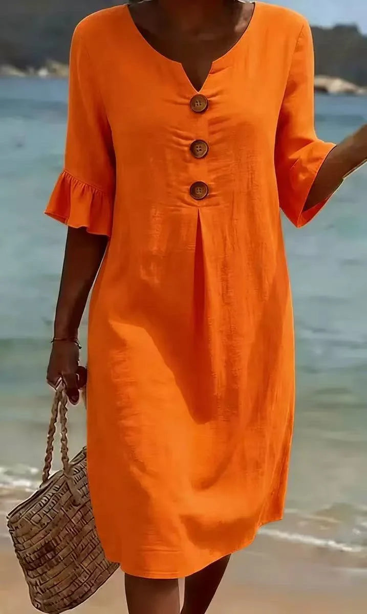 VESTIDO LINO BOTONES & VOLANTES