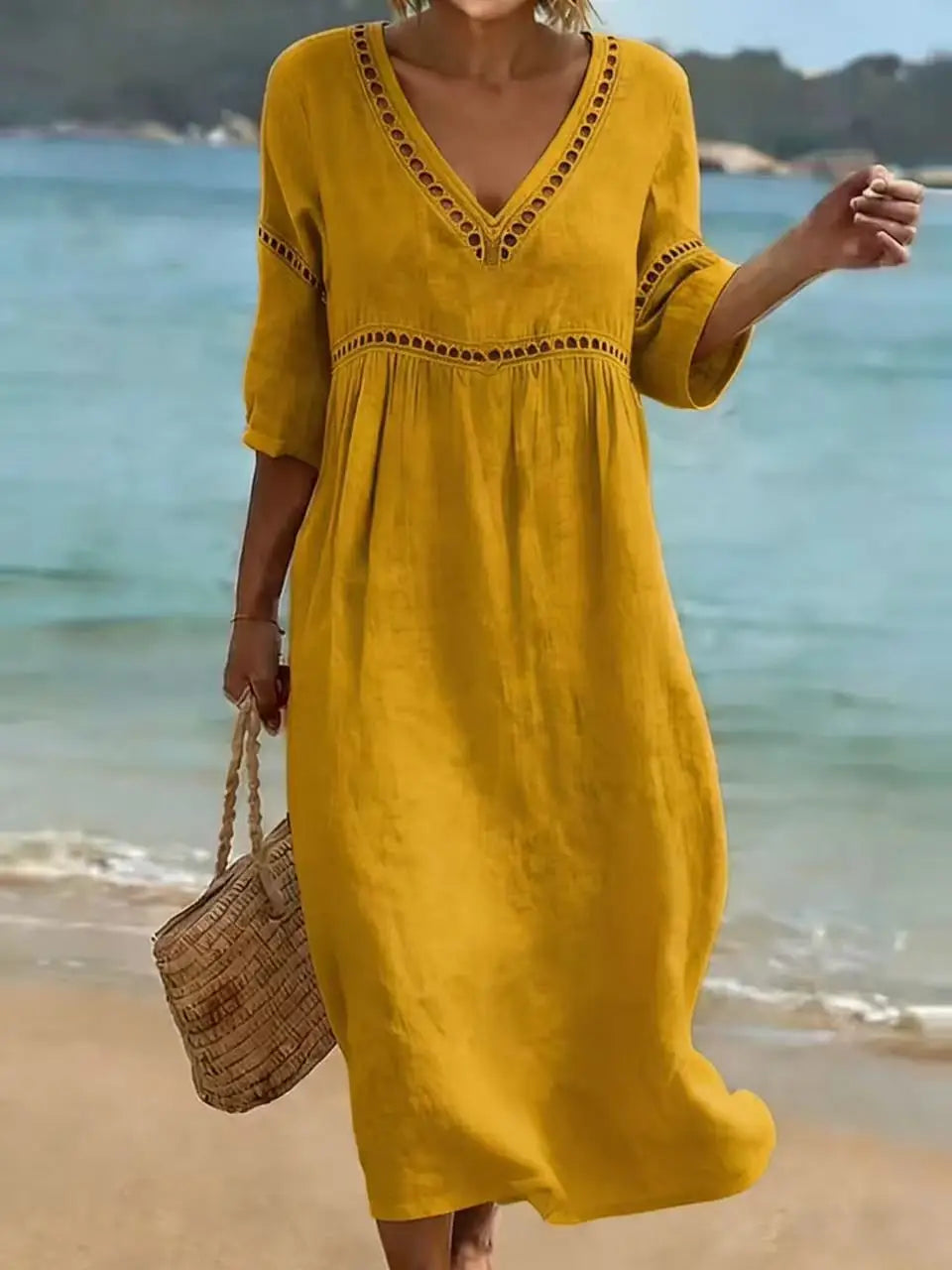 VESTIDO CON CUELLO EN V ELEGANTE