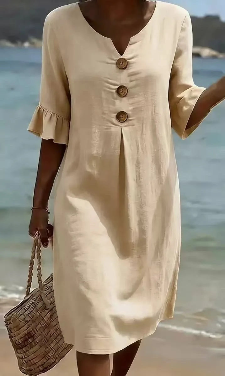 VESTIDO LINO BOTONES & VOLANTES