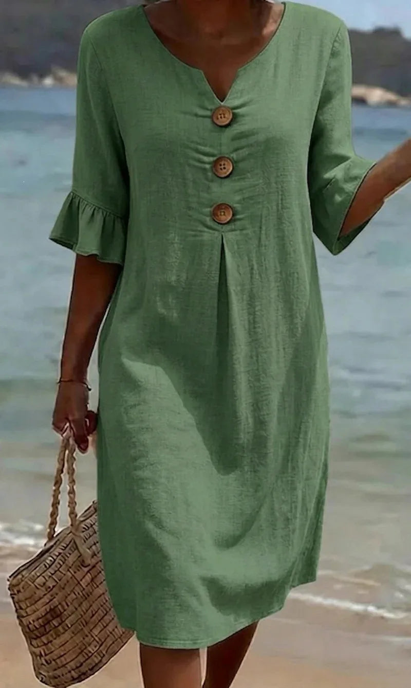 VESTIDO LINO BOTONES & VOLANTES