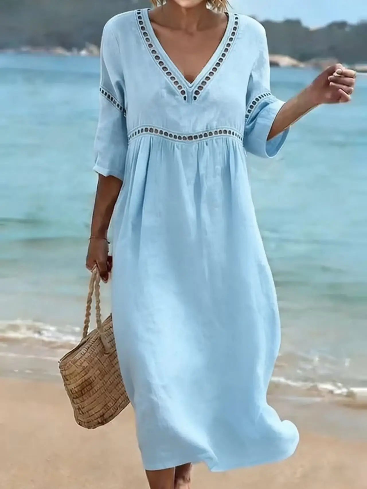 VESTIDO CON CUELLO EN V ELEGANTE