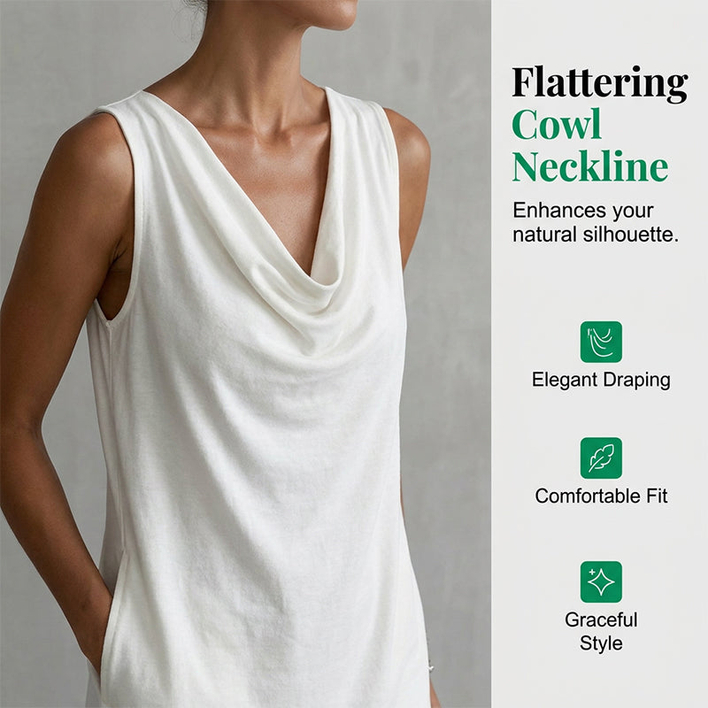 Elegante Vestido Slim Fit con Escote Cowl – Sin mangas, bolsillos laterales y versátil ✨
