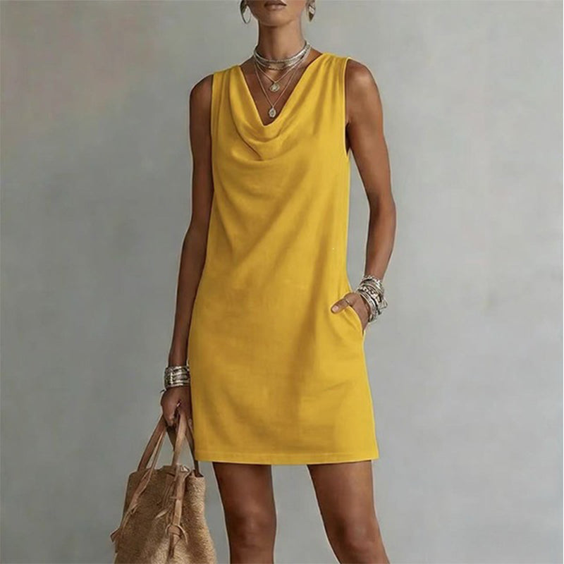 Elegante Vestido Slim Fit con Escote Cowl – Sin mangas, bolsillos laterales y versátil ✨