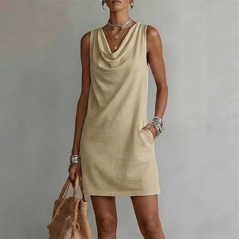 Elegante Vestido Slim Fit con Escote Cowl – Sin mangas, bolsillos laterales y versátil ✨