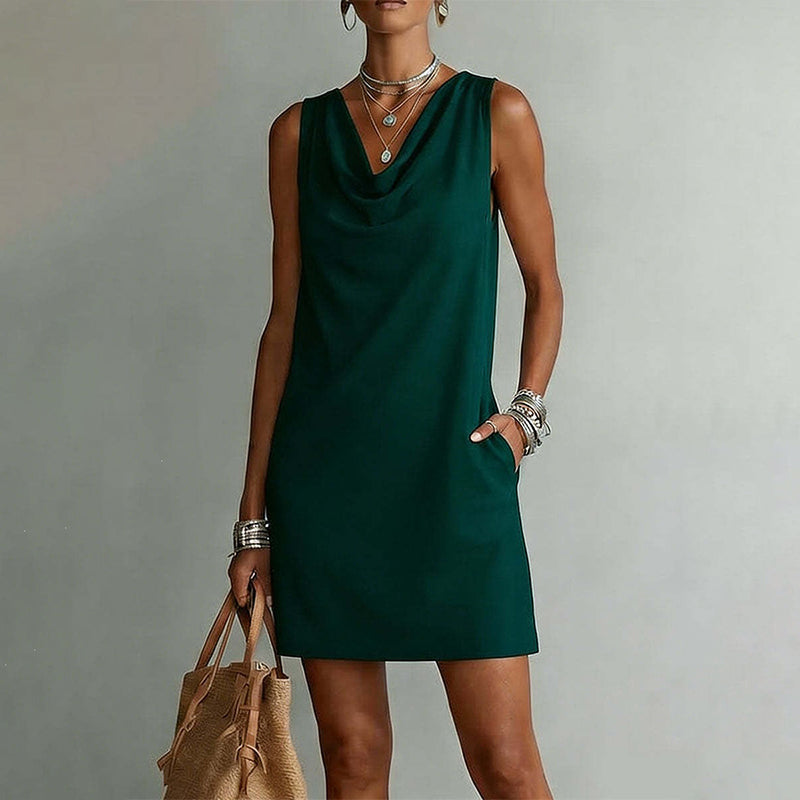 Elegante Vestido Slim Fit con Escote Cowl – Sin mangas, bolsillos laterales y versátil ✨