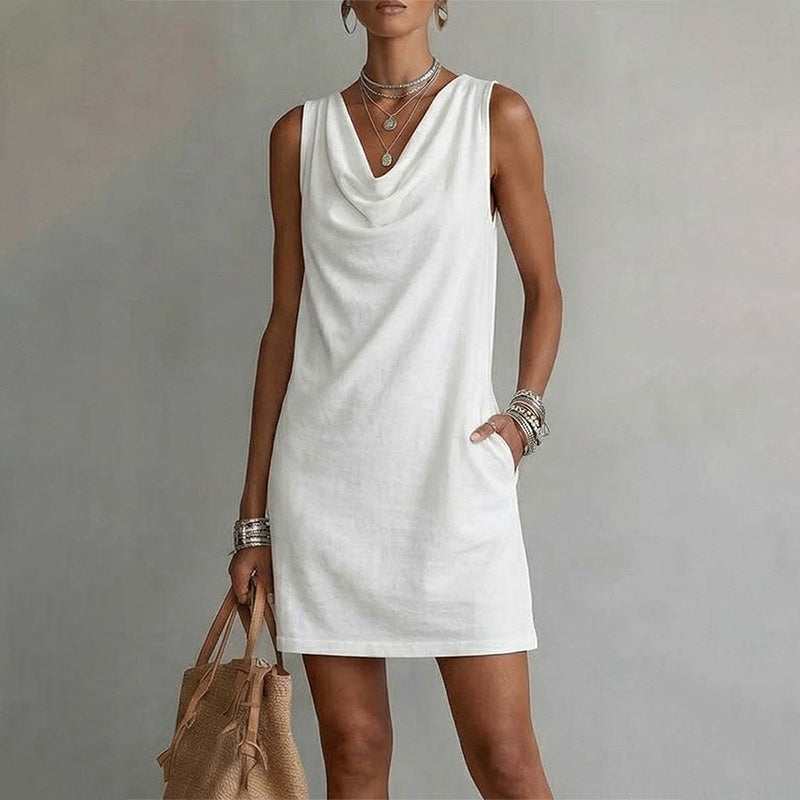 Elegante Vestido Slim Fit con Escote Cowl – Sin mangas, bolsillos laterales y versátil ✨